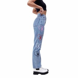 Playboy X PacSun Bunny Heart Graphic Straight‎ Leg Jeans | Light Wash | Size 27